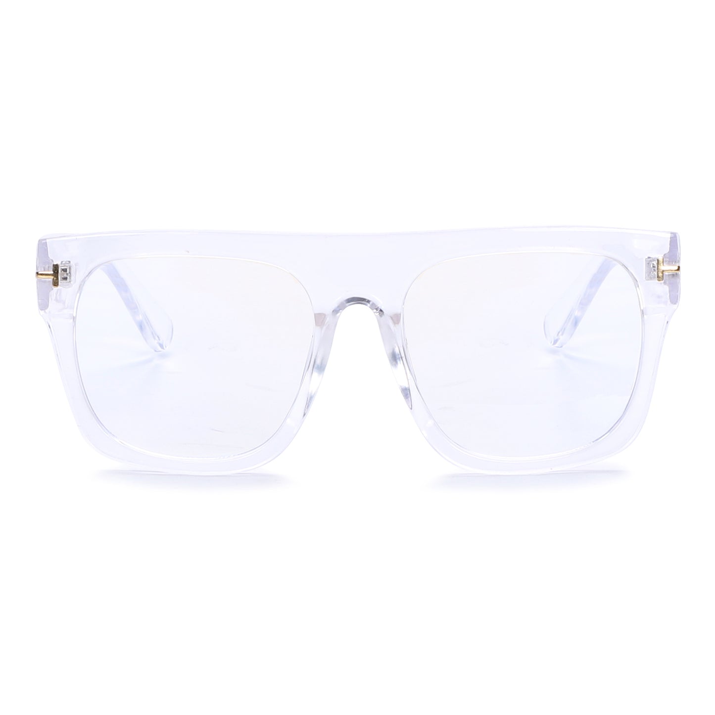 Fashion Flat Top Square Blue Light Frames with Gold T-Logo Metal Side Hardware P10979BLB