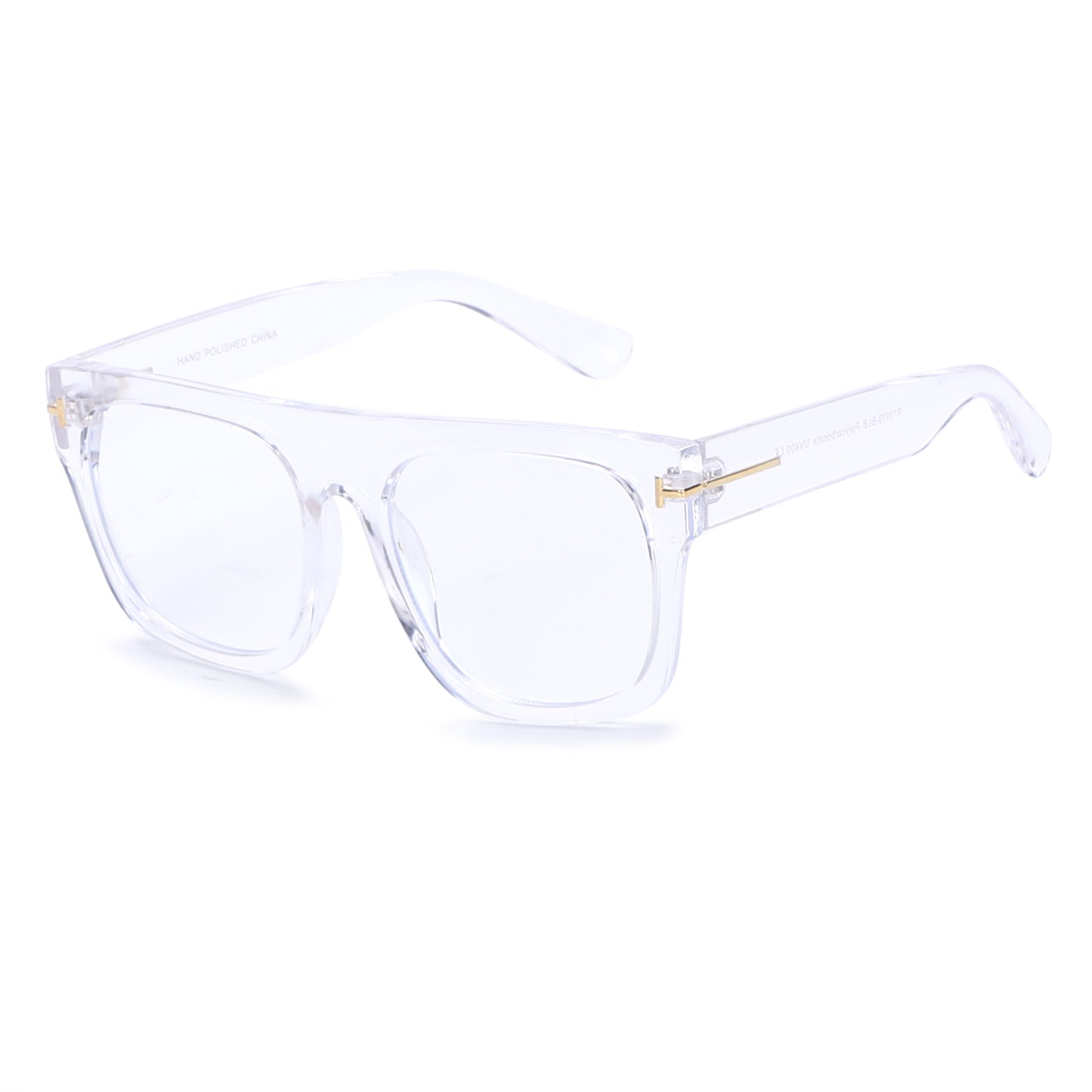Fashion Flat Top Square Blue Light Frames with Gold T-Logo Metal Side Hardware P10979BLB