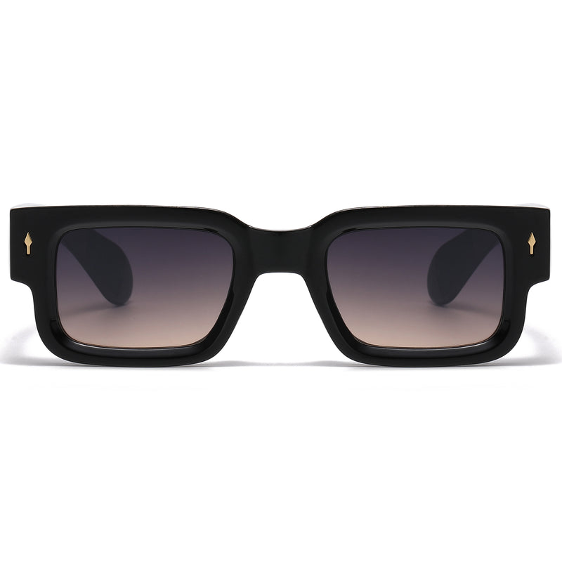 Fashion Rectangular Sunglasses with Gold Accent Rivets and Wide Side Temples P11092