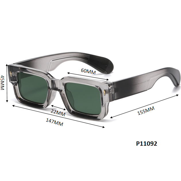 Fashion Rectangular Sunglasses with Gold Accent Rivets and Wide Side Temples P11092
