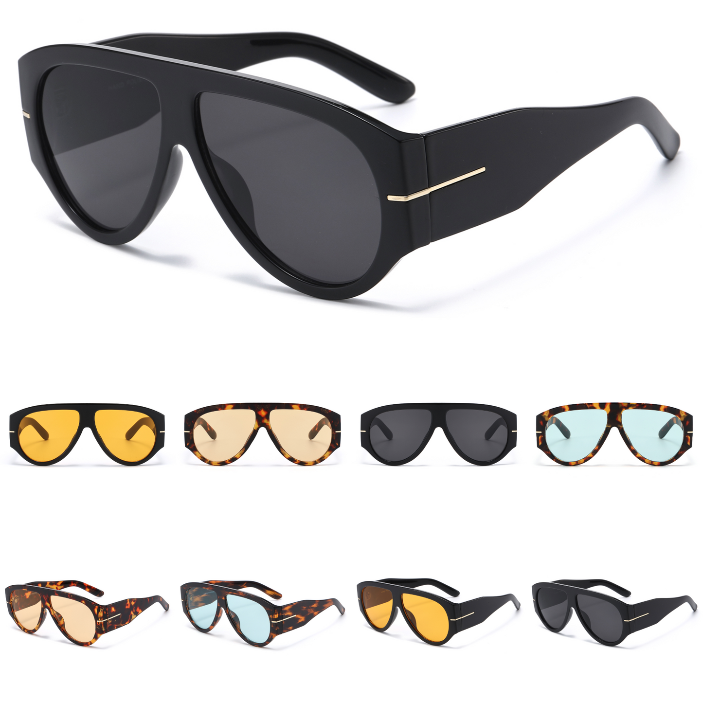 Oversized Tear Drop Visor Sunglasses with Sleek Gold Line Temple Accent P11151
