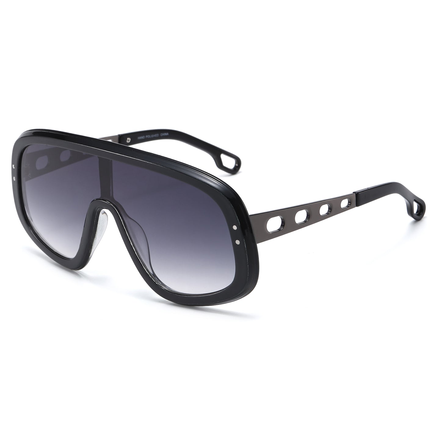 Unisex Oversized Shield Sunglasses wtih Detailed Metal Temples P11122