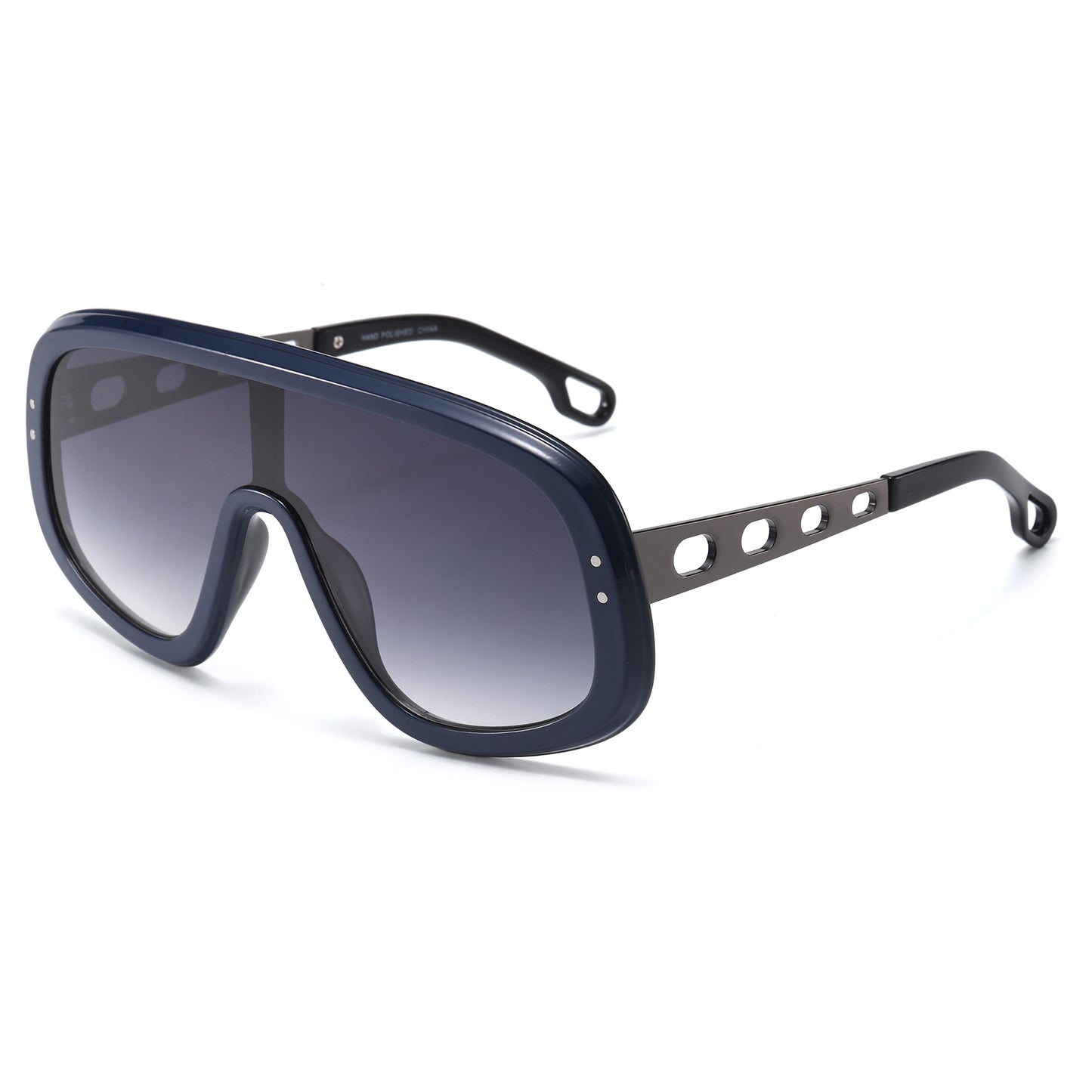 Unisex Oversized Shield Sunglasses wtih Detailed Metal Temples P11122