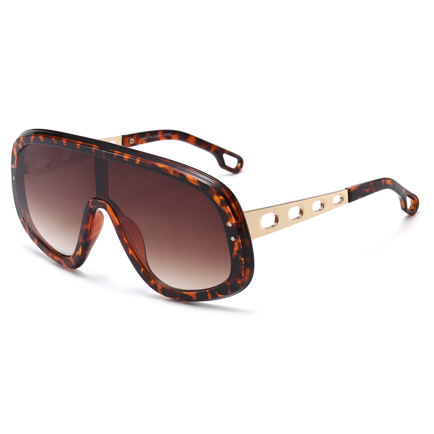 Unisex Oversized Shield Sunglasses wtih Detailed Metal Temples P11122