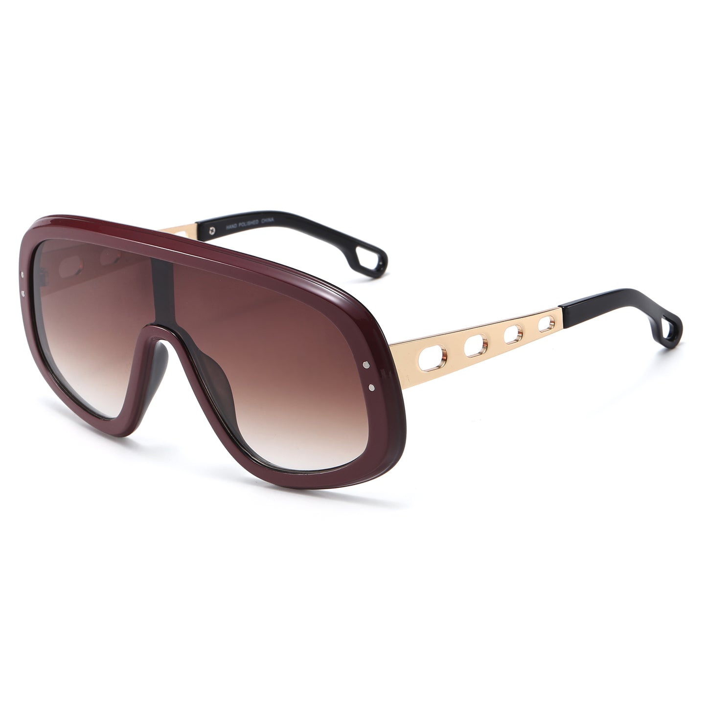 Unisex Oversized Shield Sunglasses wtih Detailed Metal Temples P11122