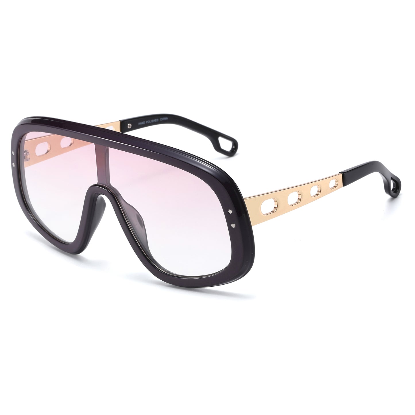 Unisex Oversized Shield Sunglasses wtih Detailed Metal Temples P11122