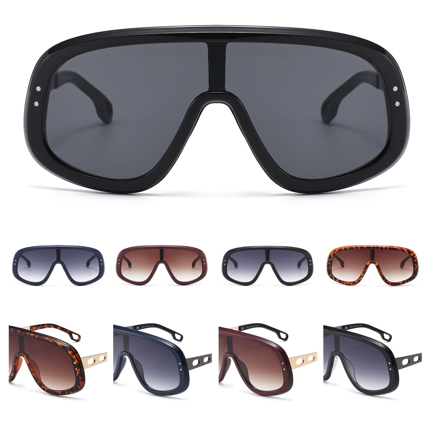 Unisex Oversized Shield Sunglasses wtih Detailed Metal Temples P11122