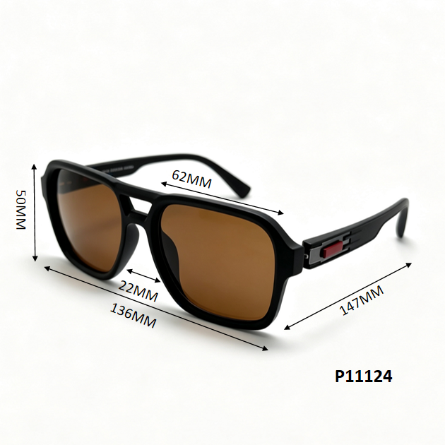 Wholesale Aviator Square Sunglasses with Double Bridge and Red Inset Side Details P11124