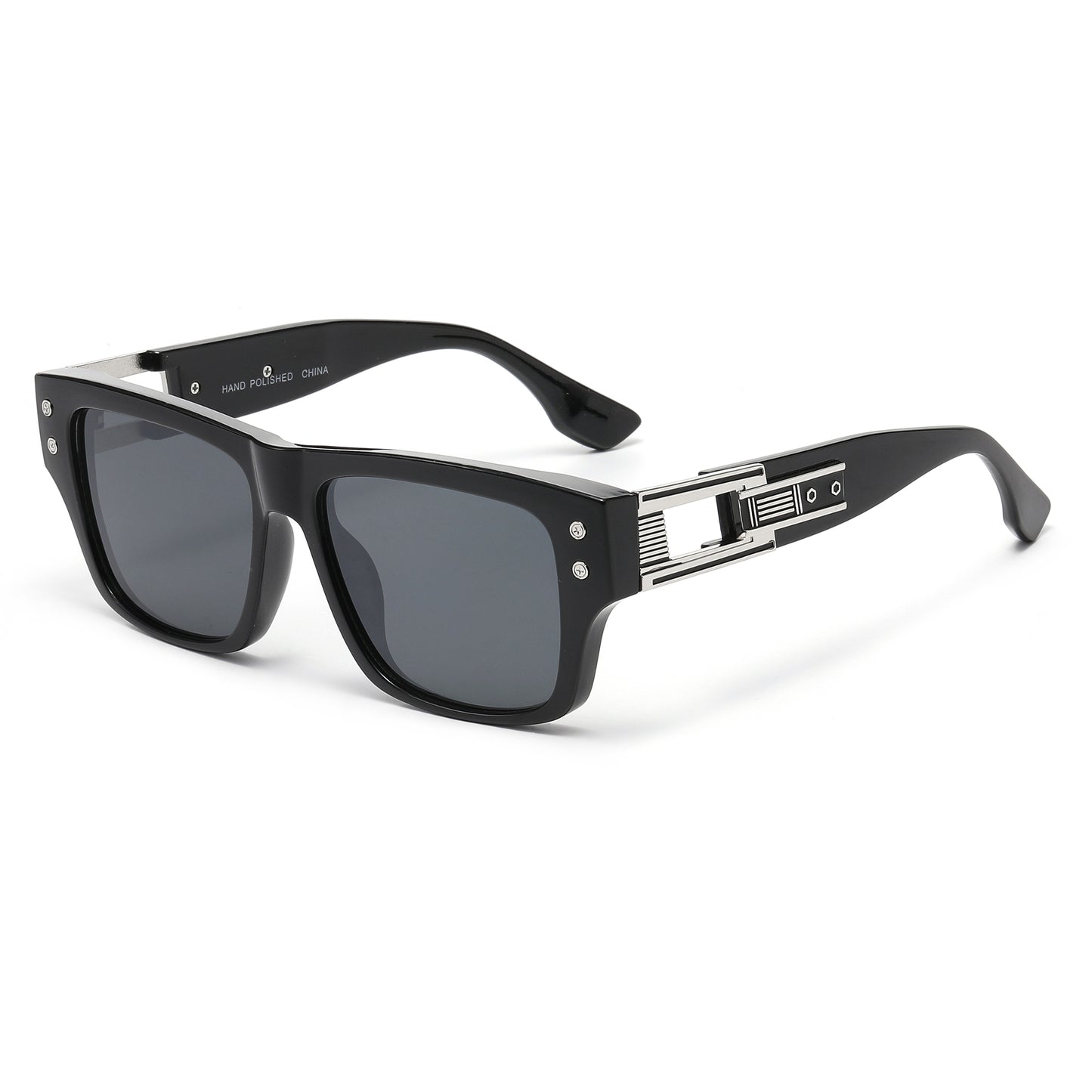 Luxury Square Sunglasses with with Architectural Hollow Temples P11126