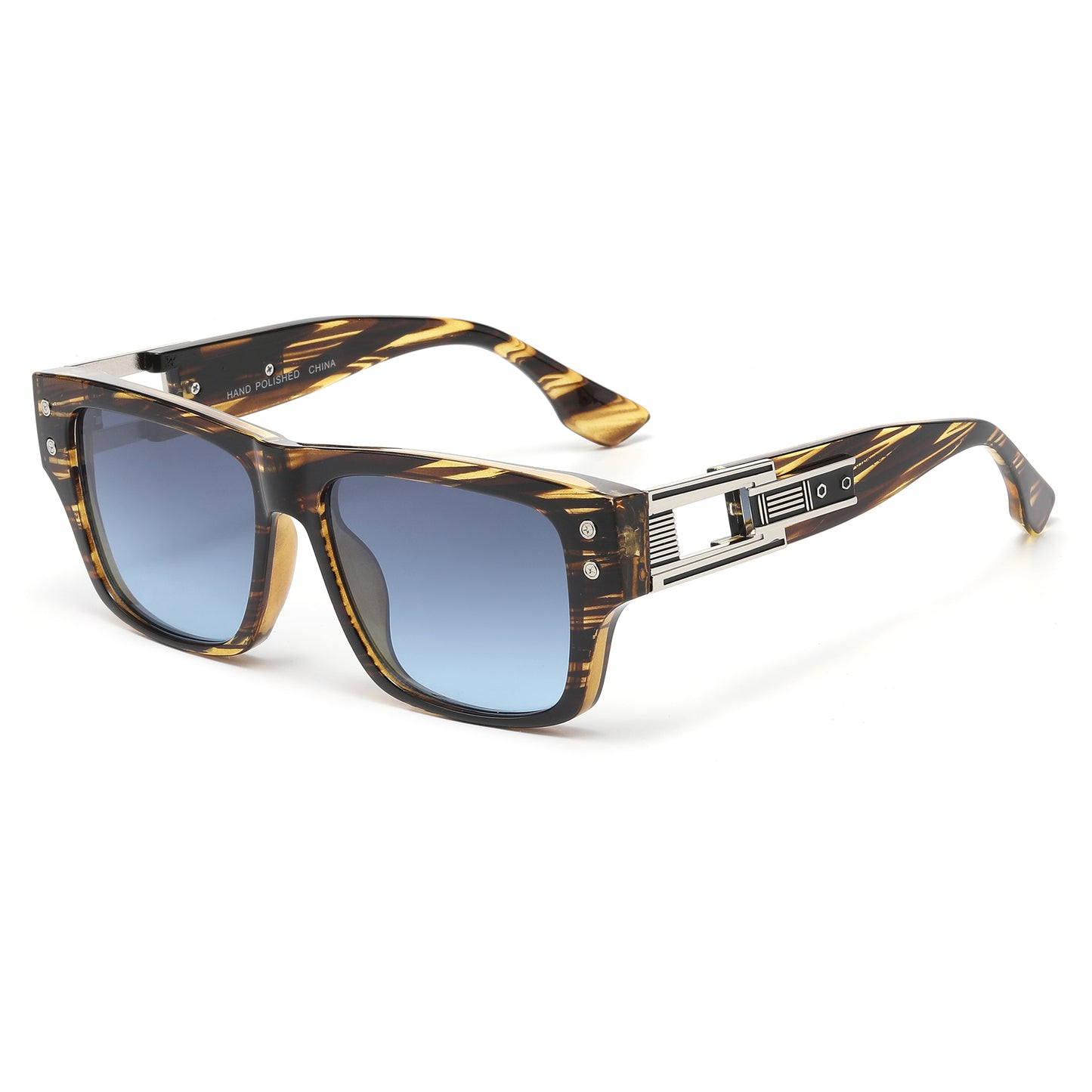 Luxury Square Sunglasses with with Architectural Hollow Temples P11126