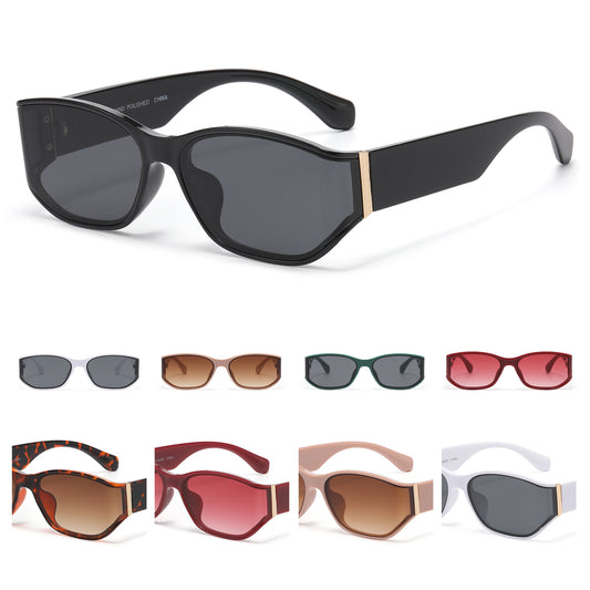 Unisex Rectangular Sunglasses with Gold Hinge Detail P11136