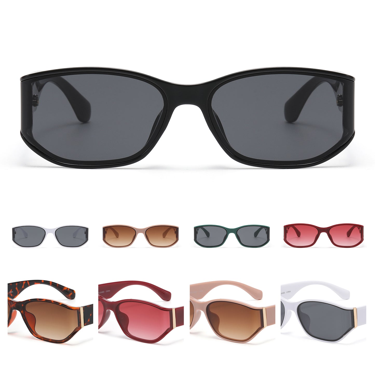 Unisex Rectangular Sunglasses with Gold Hinge Detail P11136