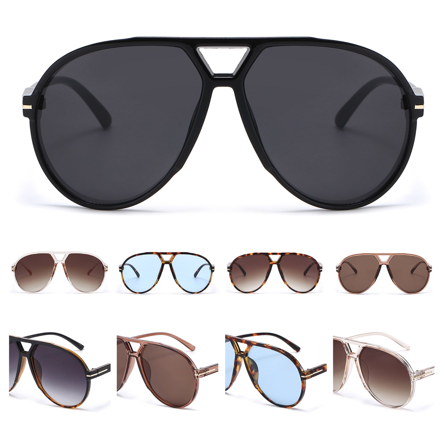 Oversized Retro Flat-Top Aviator Sunglasses P11150