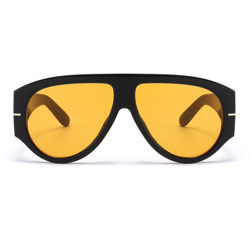 Oversized Tear Drop Visor Sunglasses with Sleek Gold Line Temple Accent P11151