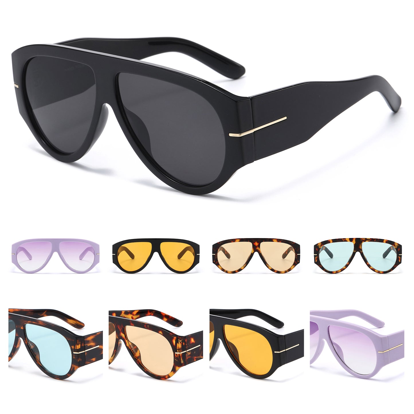 Unisex Oversized Flat Top Shield Sunglasses P11151