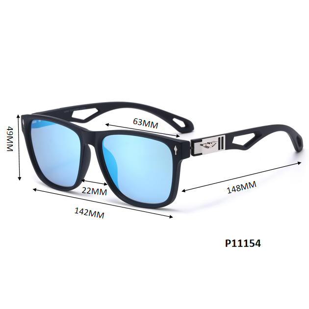 Sporty Wayfarer Sunglasses with Silver Eagle Wing Accent Side Details P11154