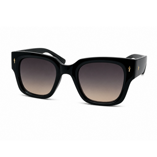 Retro Thick Frame Square Sunglasses with Gold Accent Studs and Two-Tone Side Arms P11157