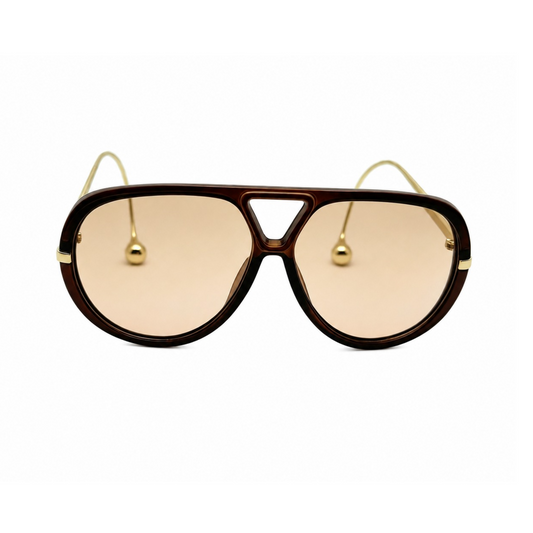 Oversized Aviator Sunglasses with Gold Curved Wire Side Temples and Droplet Tips P11159