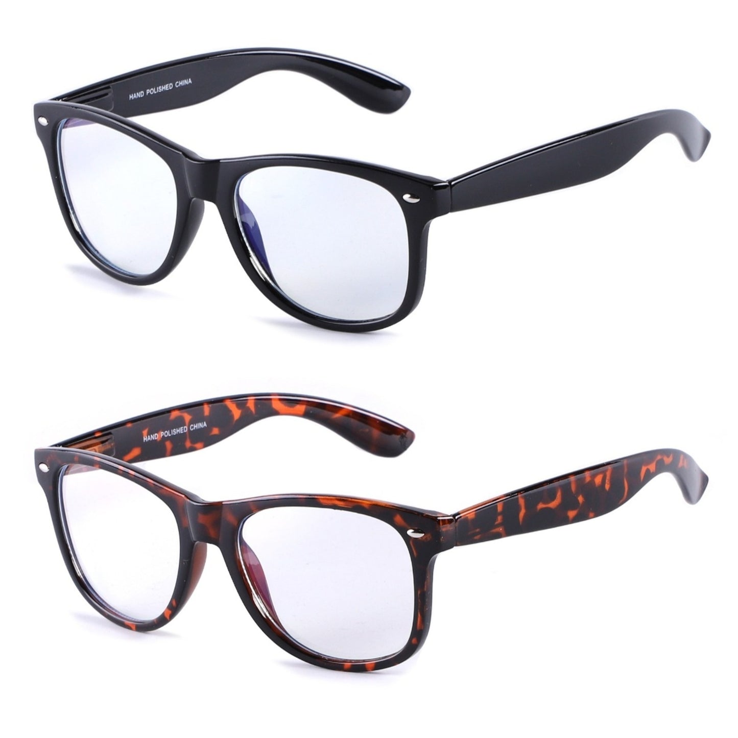 Unisex Wayfarer Blue Light Glasses with Glossy Side Arms P1543BLB