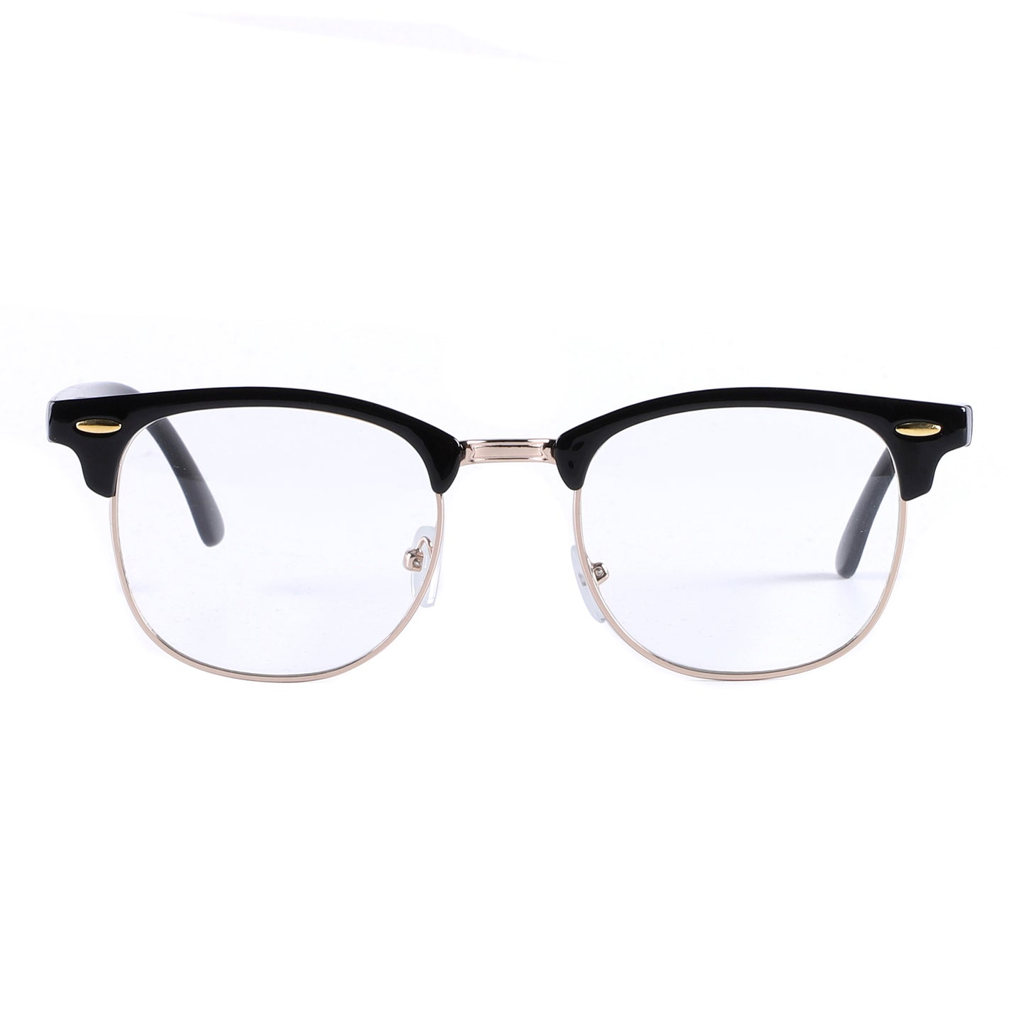Retro Clubmaster Style Eyewear with Semi-Rimless Frames and Oval Side Rivets P1947Clear