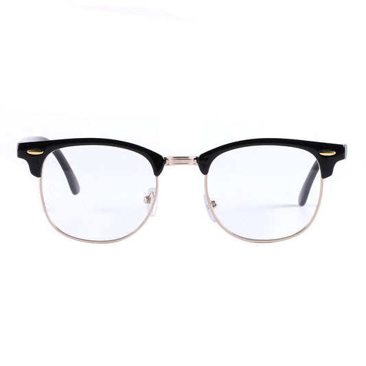 Retro Clubmaster Style Eyewear with Semi-Rimless Frames and Oval Side Rivets P1947Clear