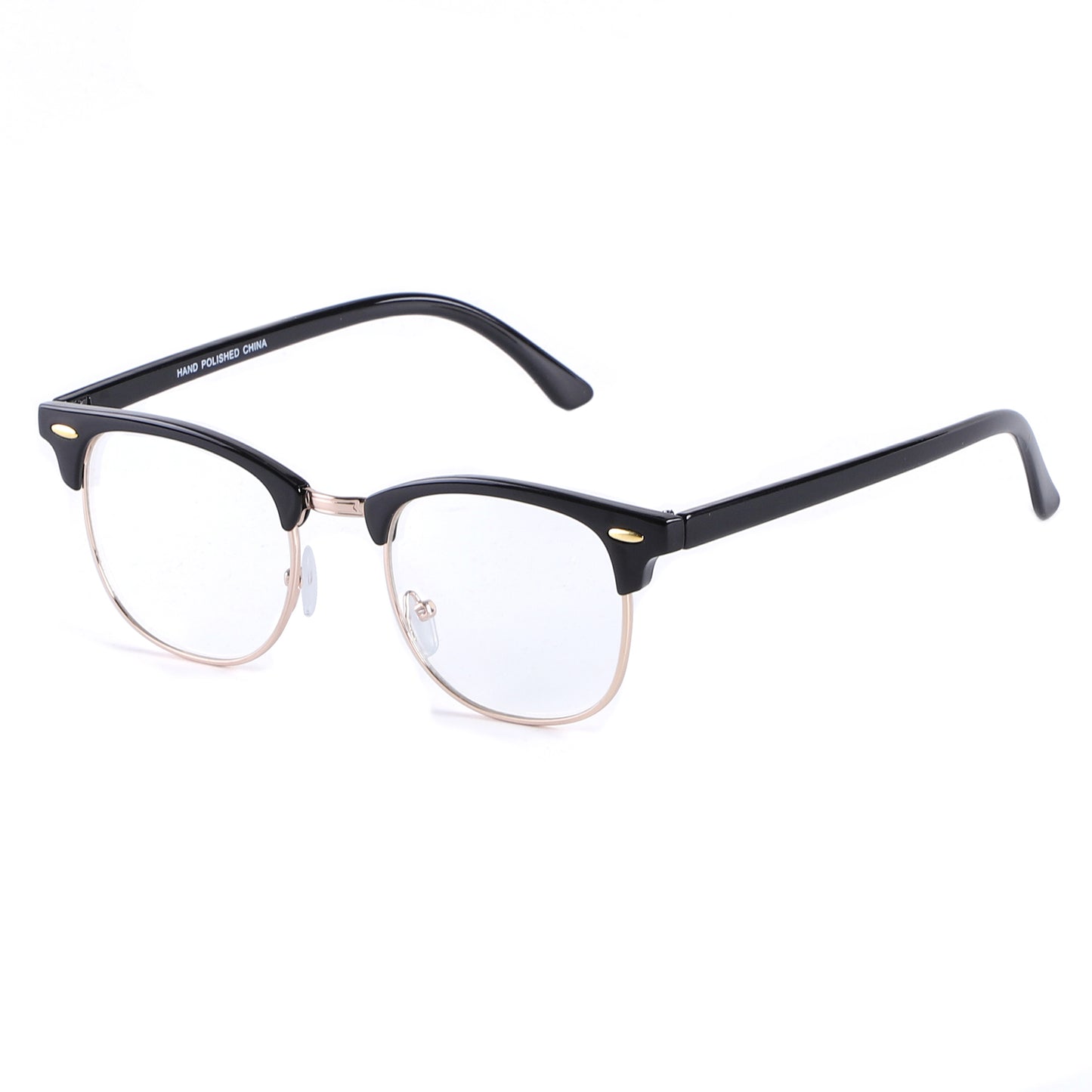 Retro Clubmaster Style Eyewear with Semi-Rimless Frames and Oval Side Rivets P1947Clear