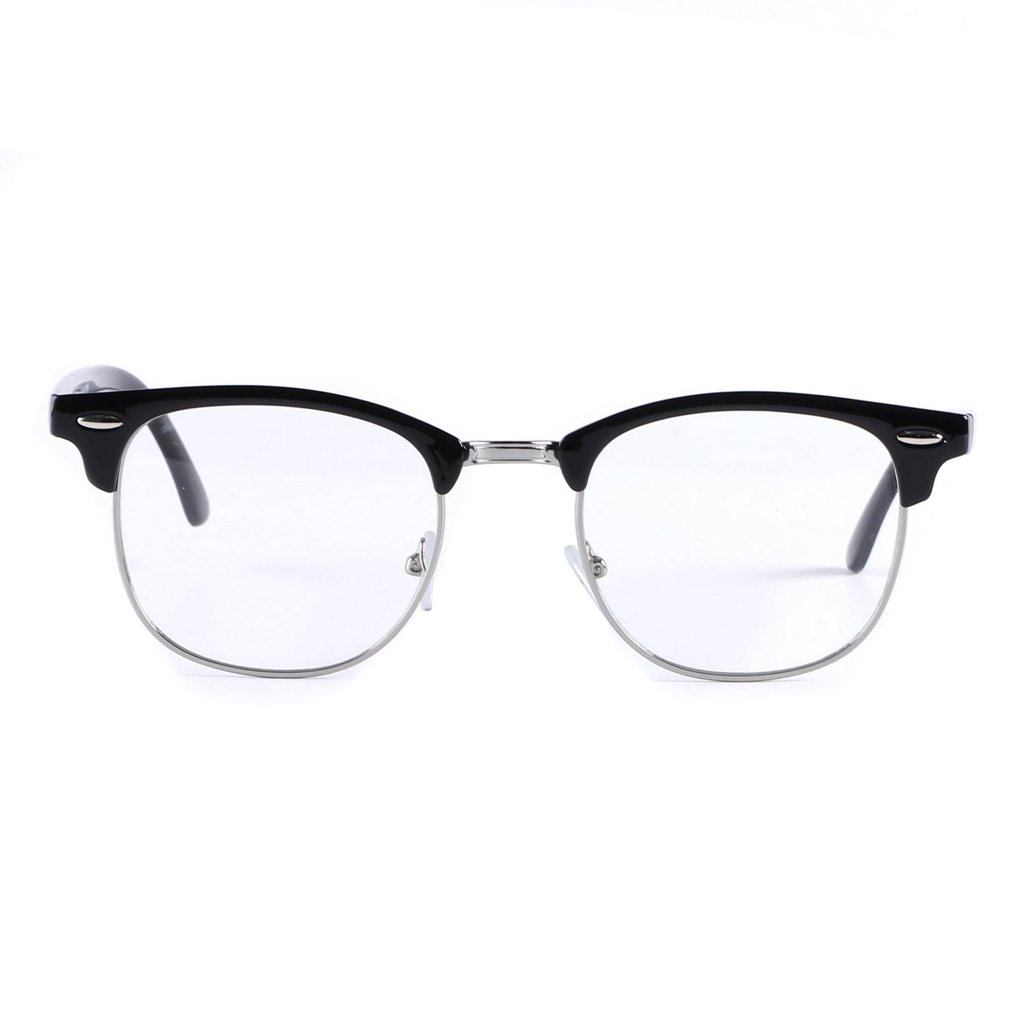 Retro Clubmaster Style Eyewear with Semi-Rimless Frames and Oval Side Rivets P1947Clear