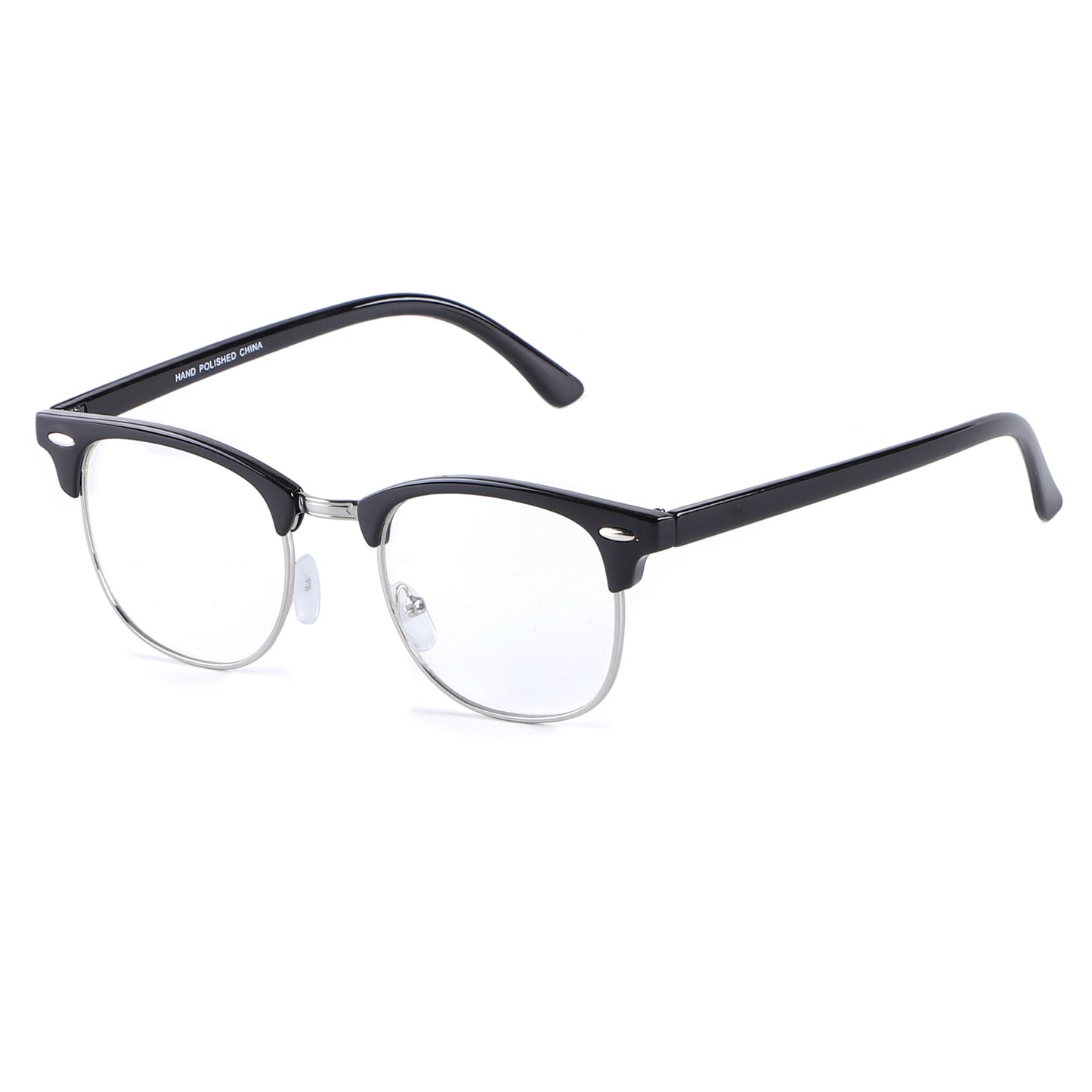 Retro Clubmaster Style Eyewear with Semi-Rimless Frames and Oval Side Rivets P1947Clear