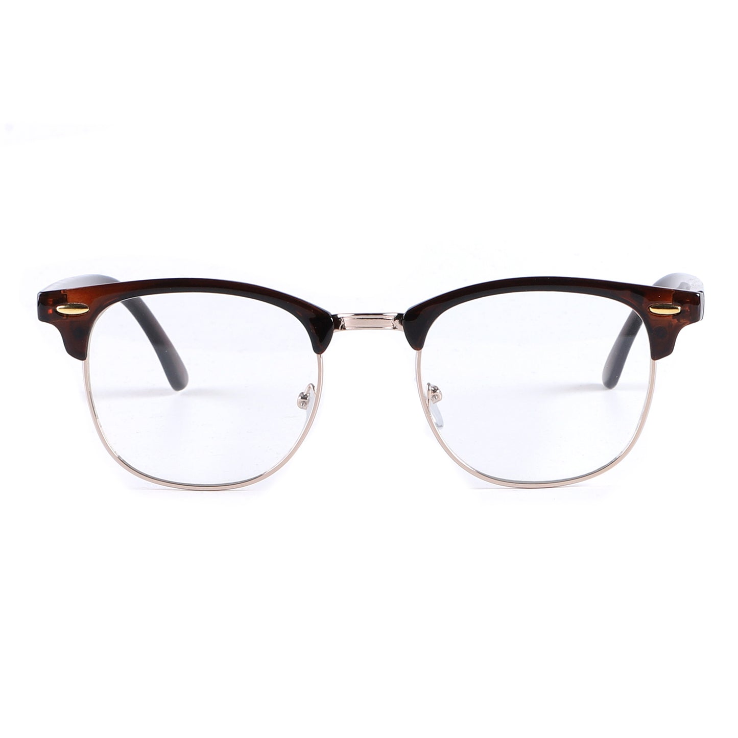 Retro Clubmaster Style Eyewear with Semi-Rimless Frames and Oval Side Rivets P1947Clear