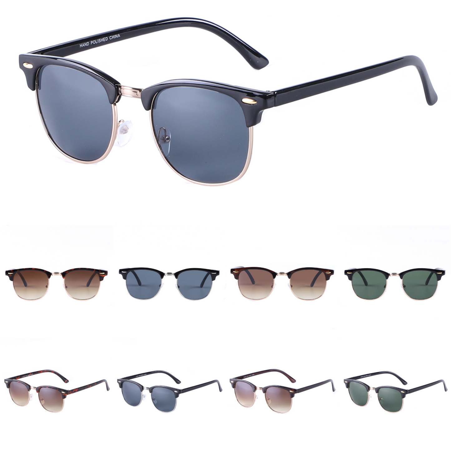 Timeless Clubmaster-Style Sunglasses with Polished Temples P1947