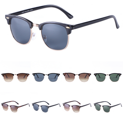 Timeless Clubmaster-Style Sunglasses with Polished Temples P1947