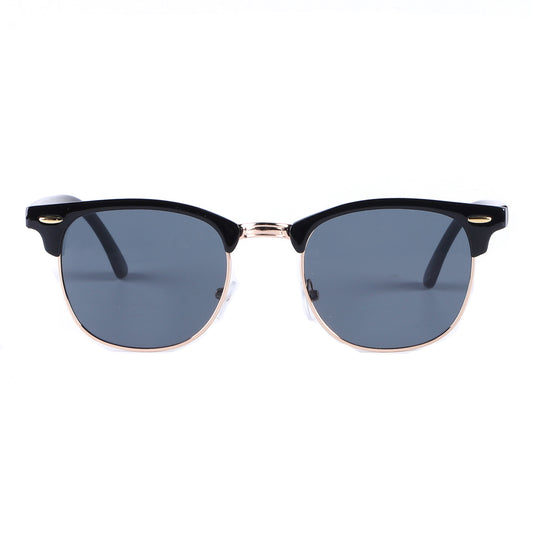 Vintage Half Frame Sunglasses with Gold Metal Bridge and Slim Glossy Black Temples Bulk P1947-Black