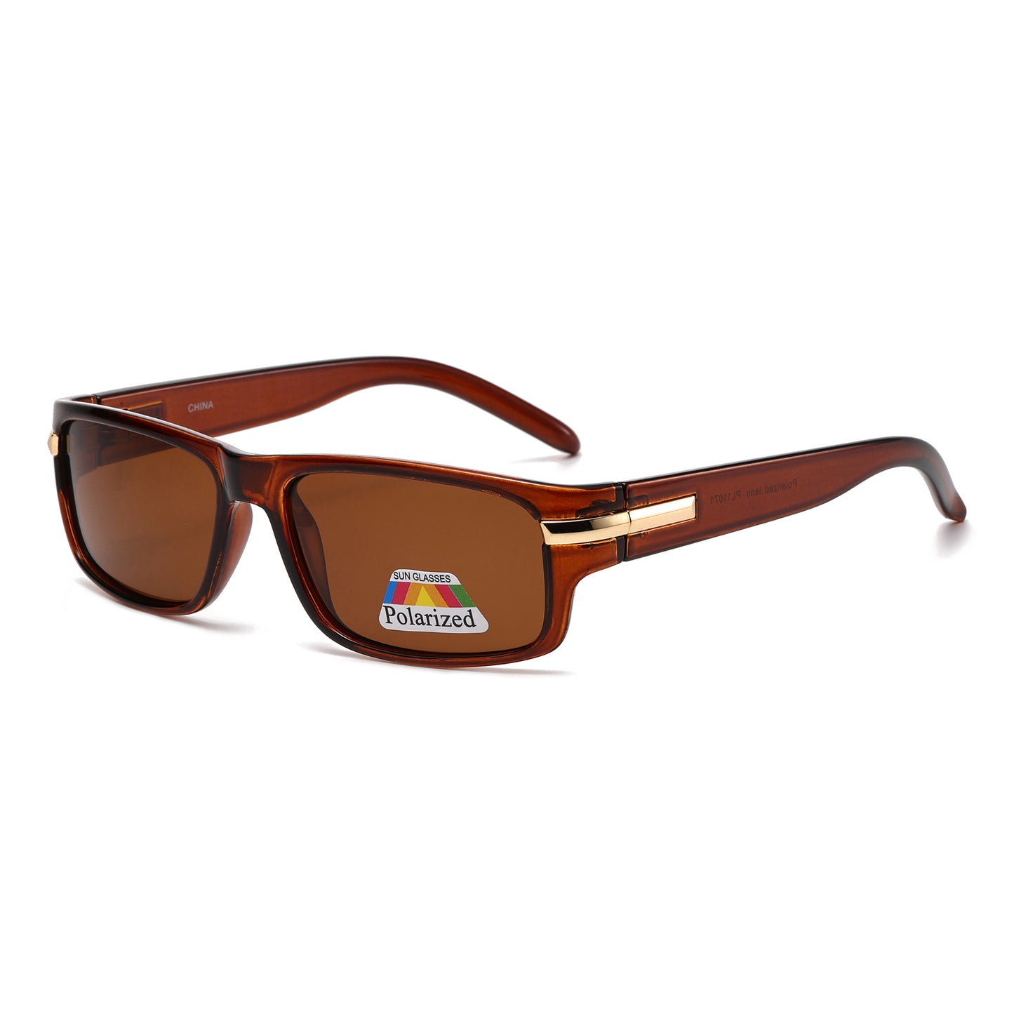 Men Sport Polarized Sunglasses with Thick Wrap Around Temples and Metal Details PL11071