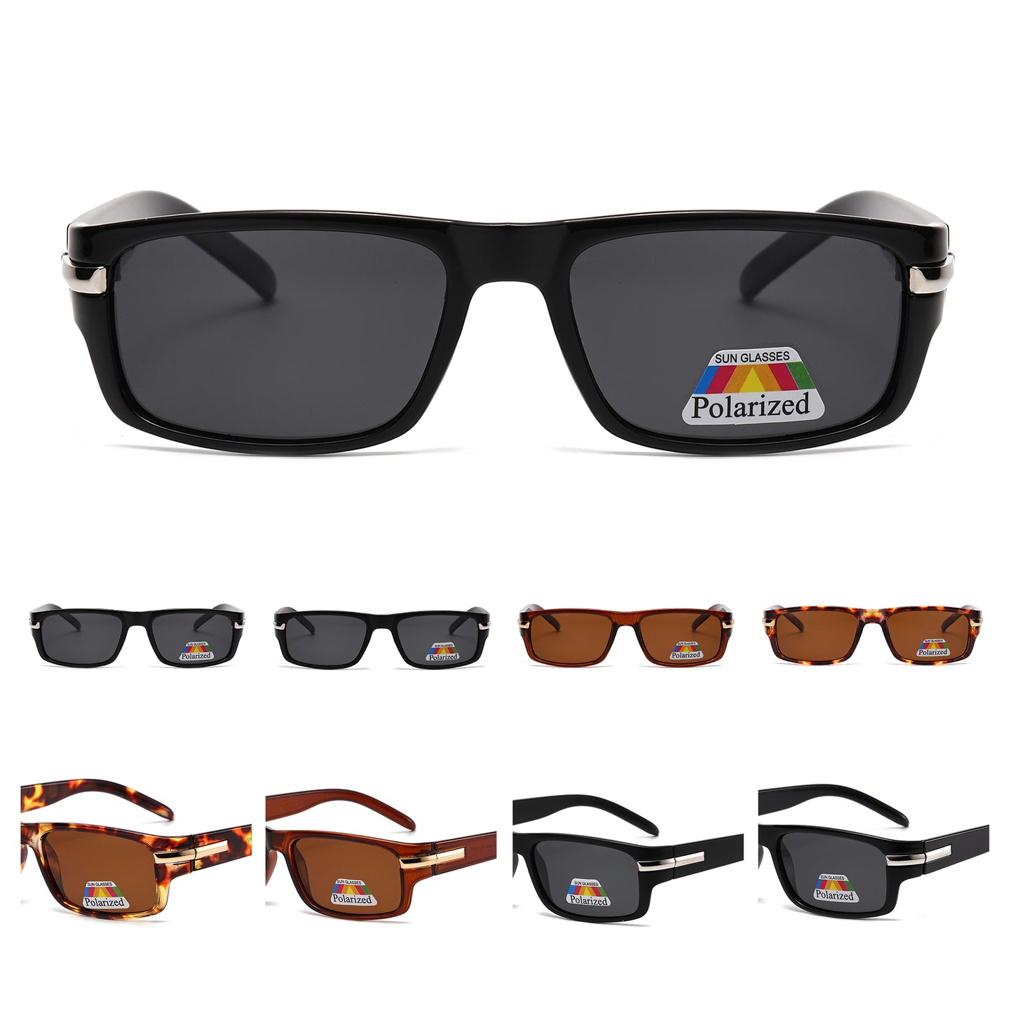 Men Sport Polarized Sunglasses with Thick Wrap Around Temples and Metal Details PL11071