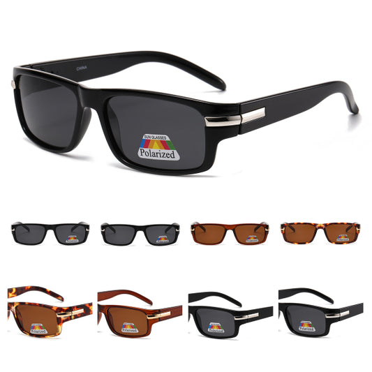 Men Sport Polarized Sunglasses with Thick Wrap Around Temples and Metal Details PL11071