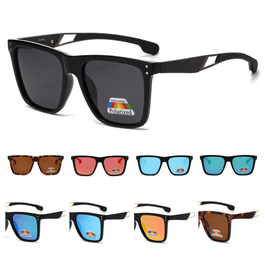 Wholesale Polarized Square Sunglasses with Cutout Metal Geometry Temples PL11072