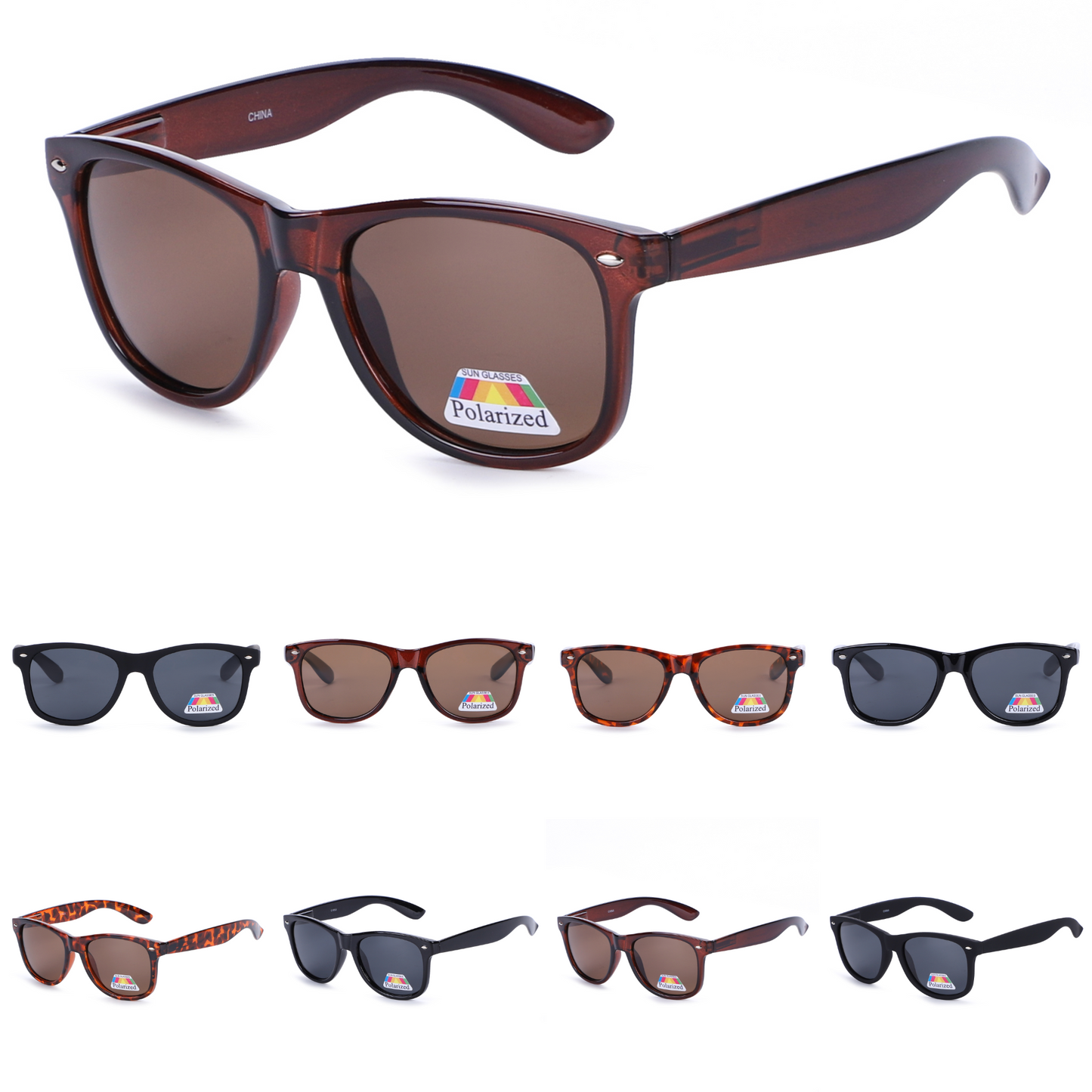 Retro Polarized Classic Square Style Sunglasses with Silver Corner Accents PL1543