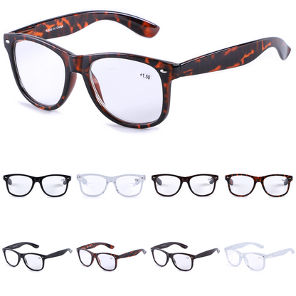Unisex Wayfarer Style Reading Glasses in Tortoise Shell & Solid Colors RJ060