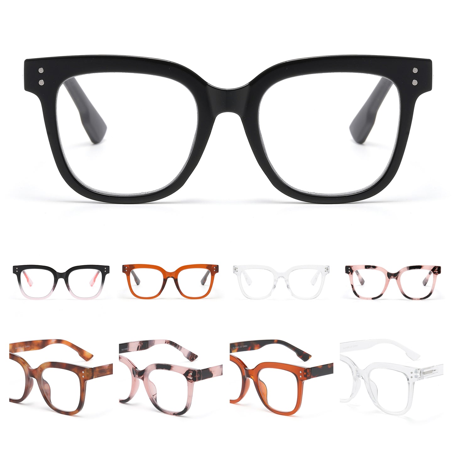 Oversized Thick-Rimmed Square Reading Glasses in 10+ Custom Reading Powers RJ11093