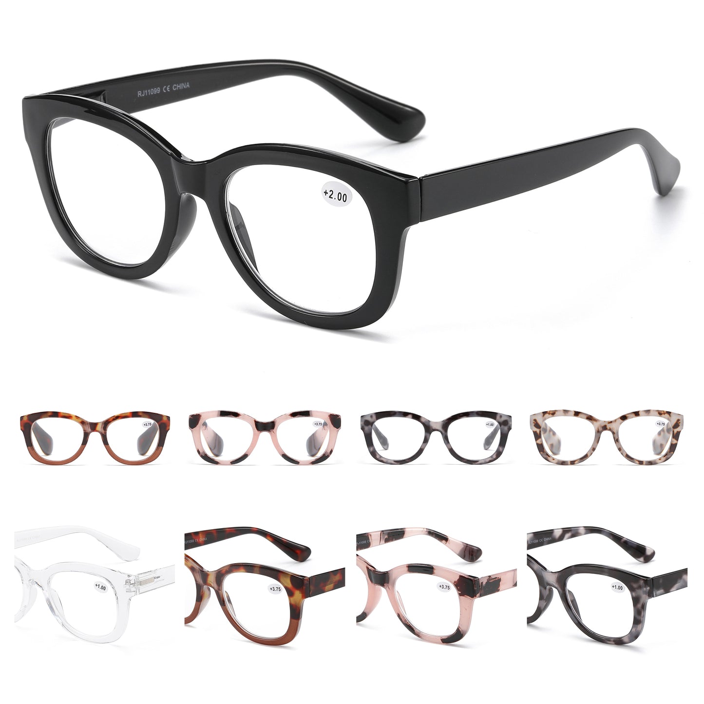 Unisex Retro Round-Square Reading Glasses with Thick Temples RJ11099