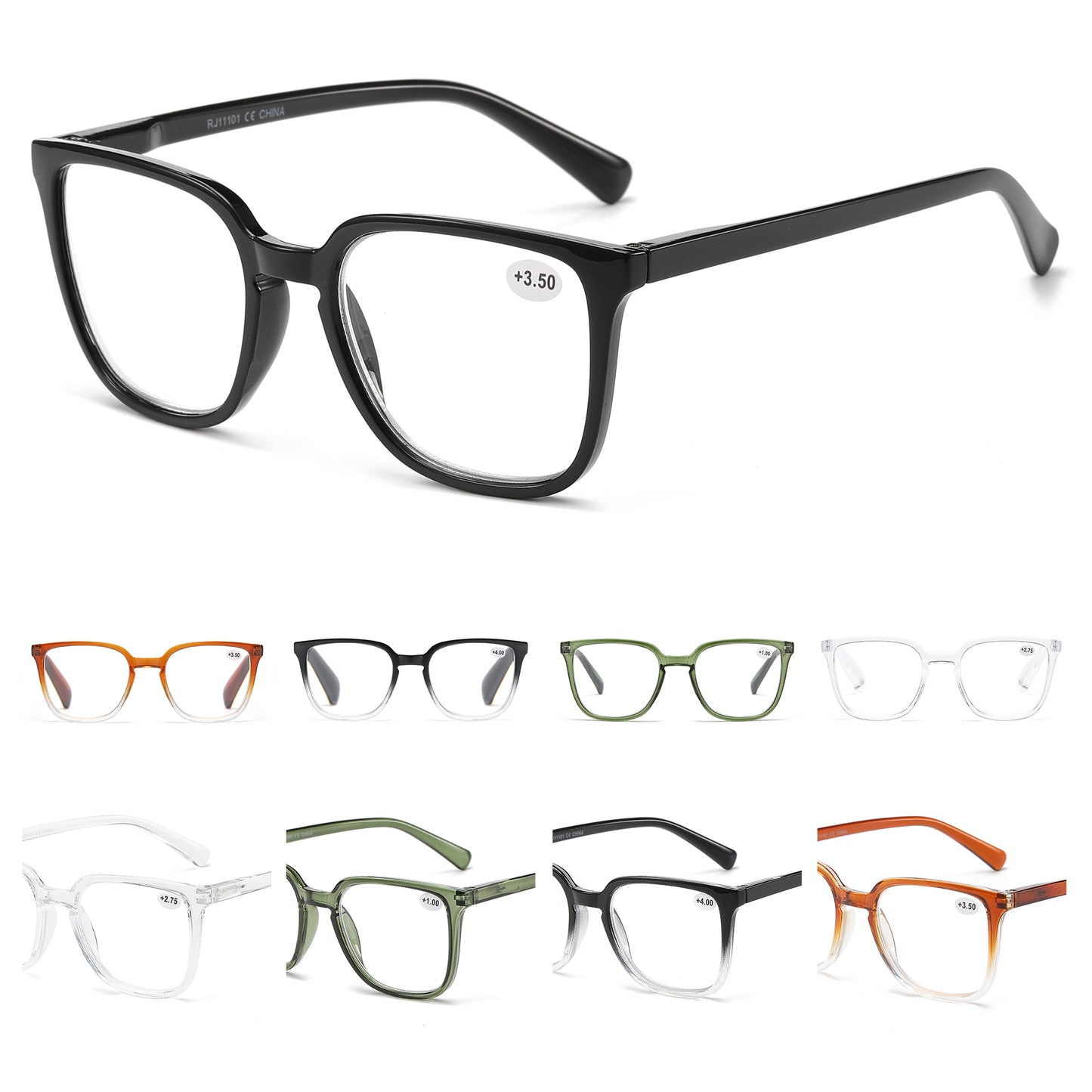 Unisex Minimalist Square Reading Glasses with Slim Comfort Fit Temples RJ11101