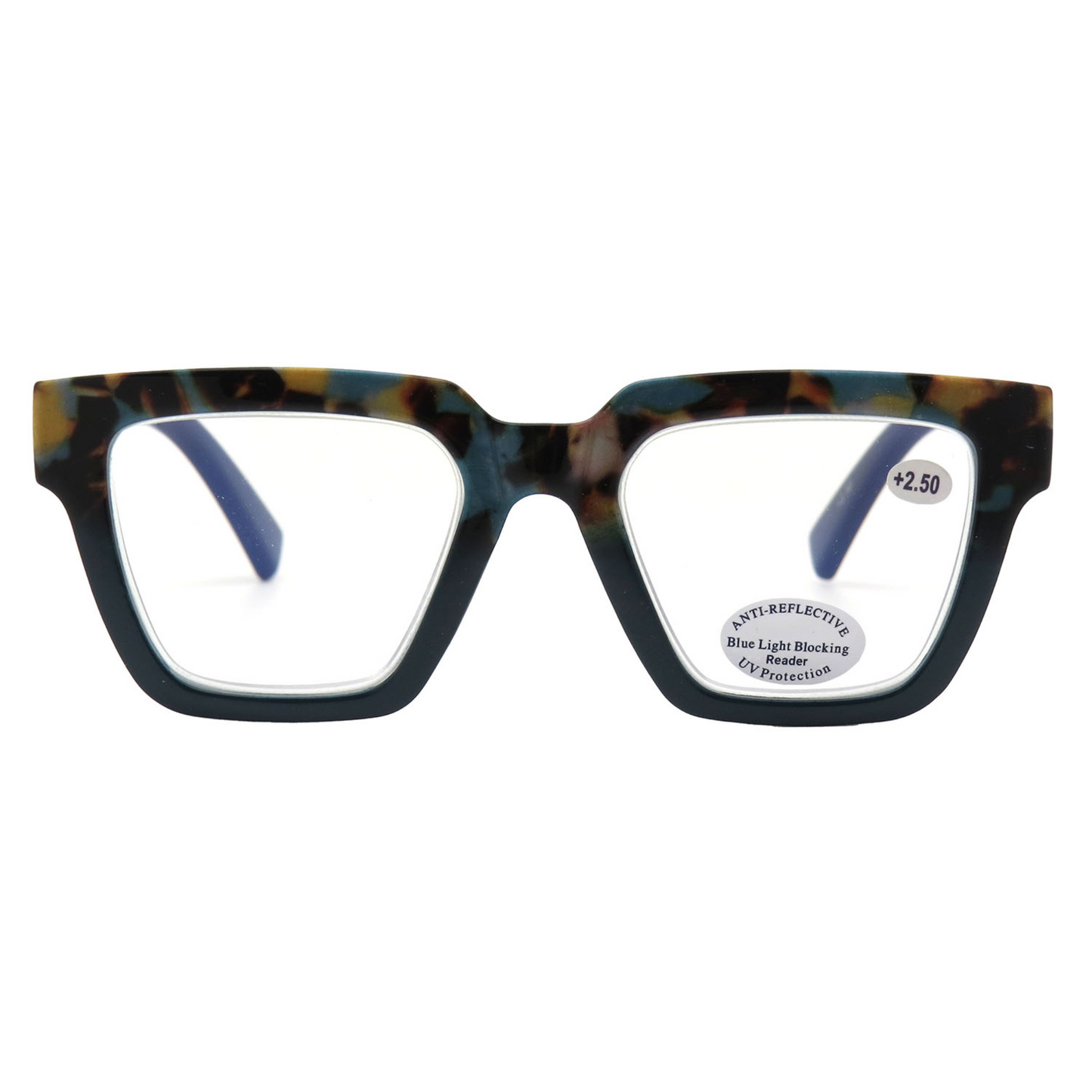 Thick Square Blue Light Blocking Reading Glasses Bold Retro Frame with Wide Temples RJ11132-BLB