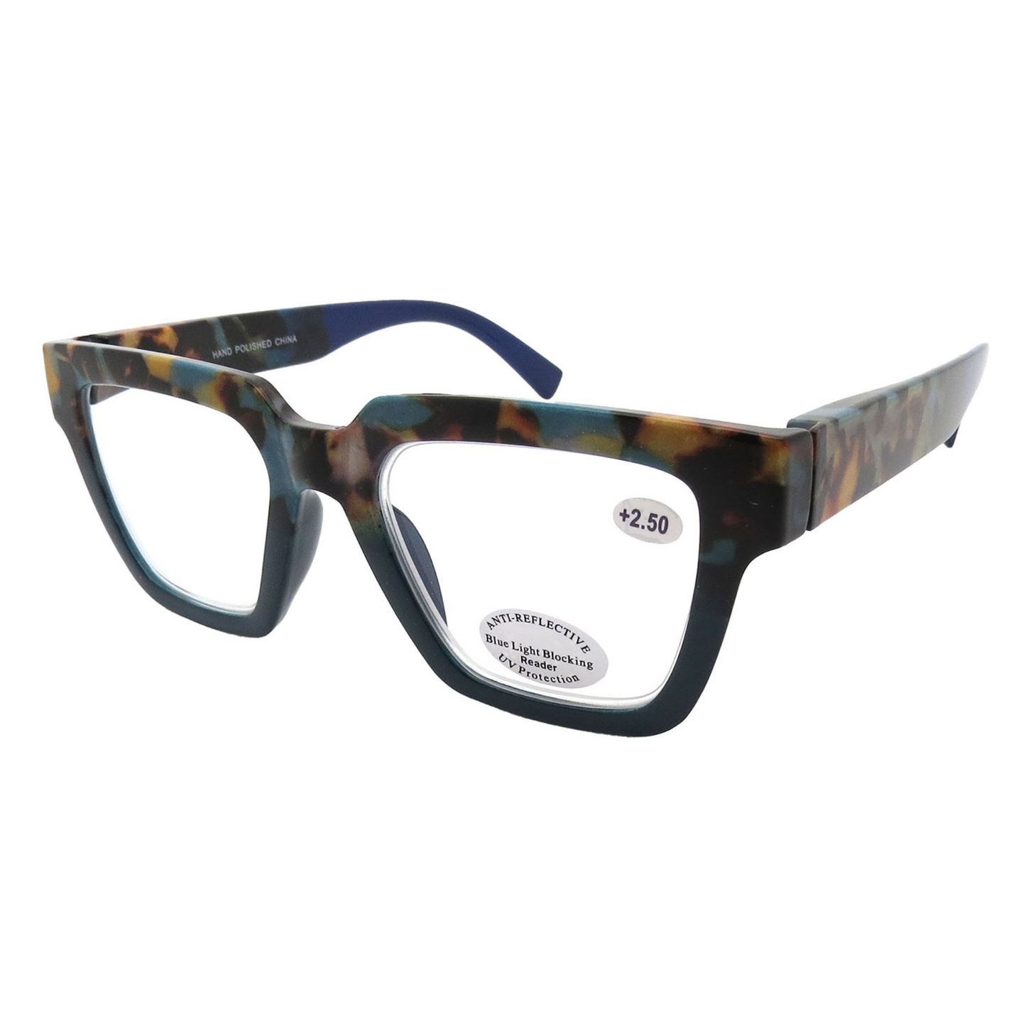 Thick Square Blue Light Blocking Reading Glasses Bold Retro Frame with Wide Temples RJ11132-BLB