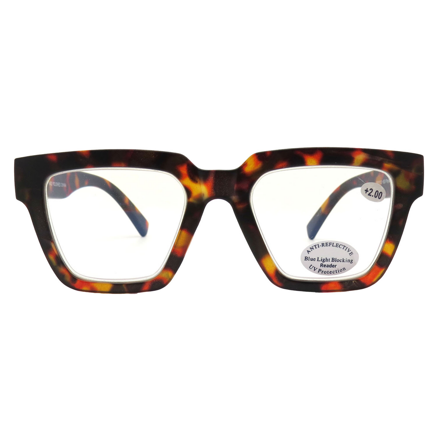 Thick Square Blue Light Blocking Reading Glasses Bold Retro Frame with Wide Temples RJ11132-BLB