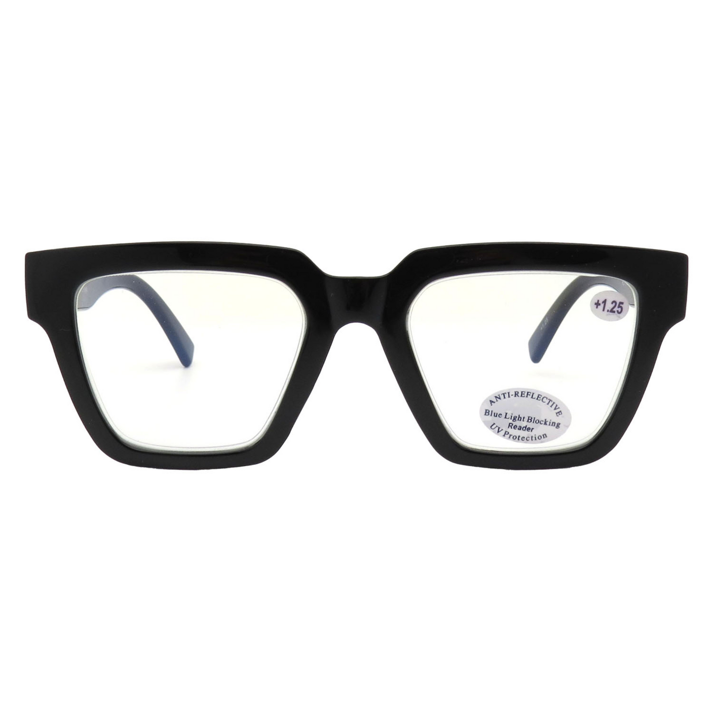 Thick Square Blue Light Blocking Reading Glasses Bold Retro Frame with Wide Temples RJ11132-BLB