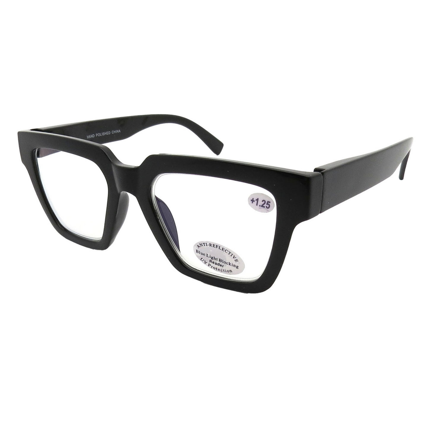 Thick Square Blue Light Blocking Reading Glasses Bold Retro Frame with Wide Temples RJ11132-BLB