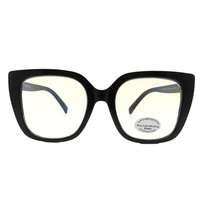 Women's Thick Frame Square Anti-Reflective Blue Light Reading Glasses RJ11134-BLB