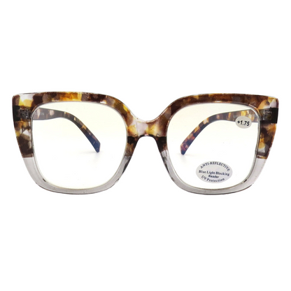 Women's Thick Frame Square Anti-Reflective Blue Light Reading Glasses RJ11134-BLB