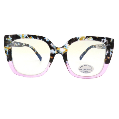 Women's Thick Frame Square Anti-Reflective Blue Light Reading Glasses RJ11134-BLB