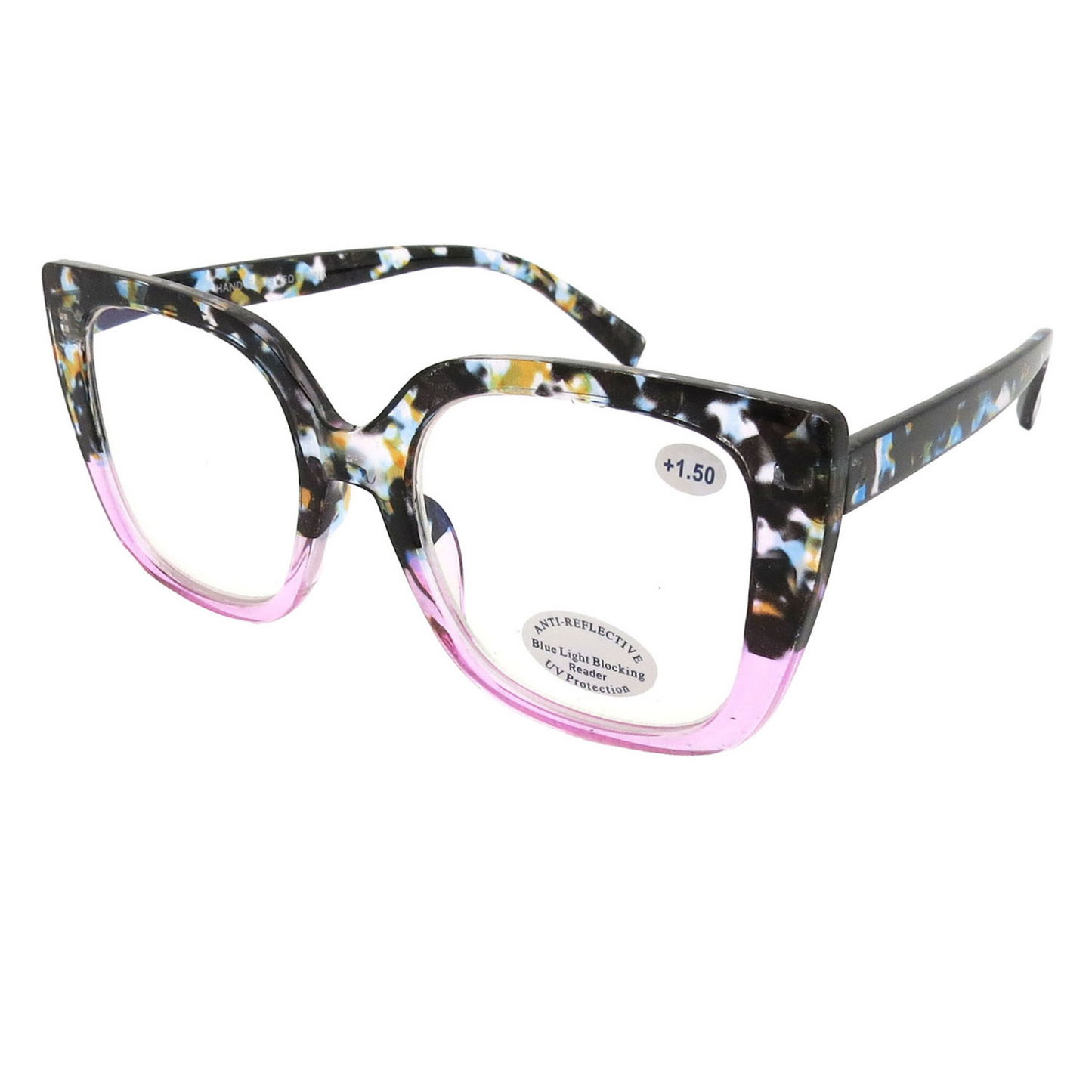 Women's Thick Frame Square Anti-Reflective Blue Light Reading Glasses RJ11134-BLB